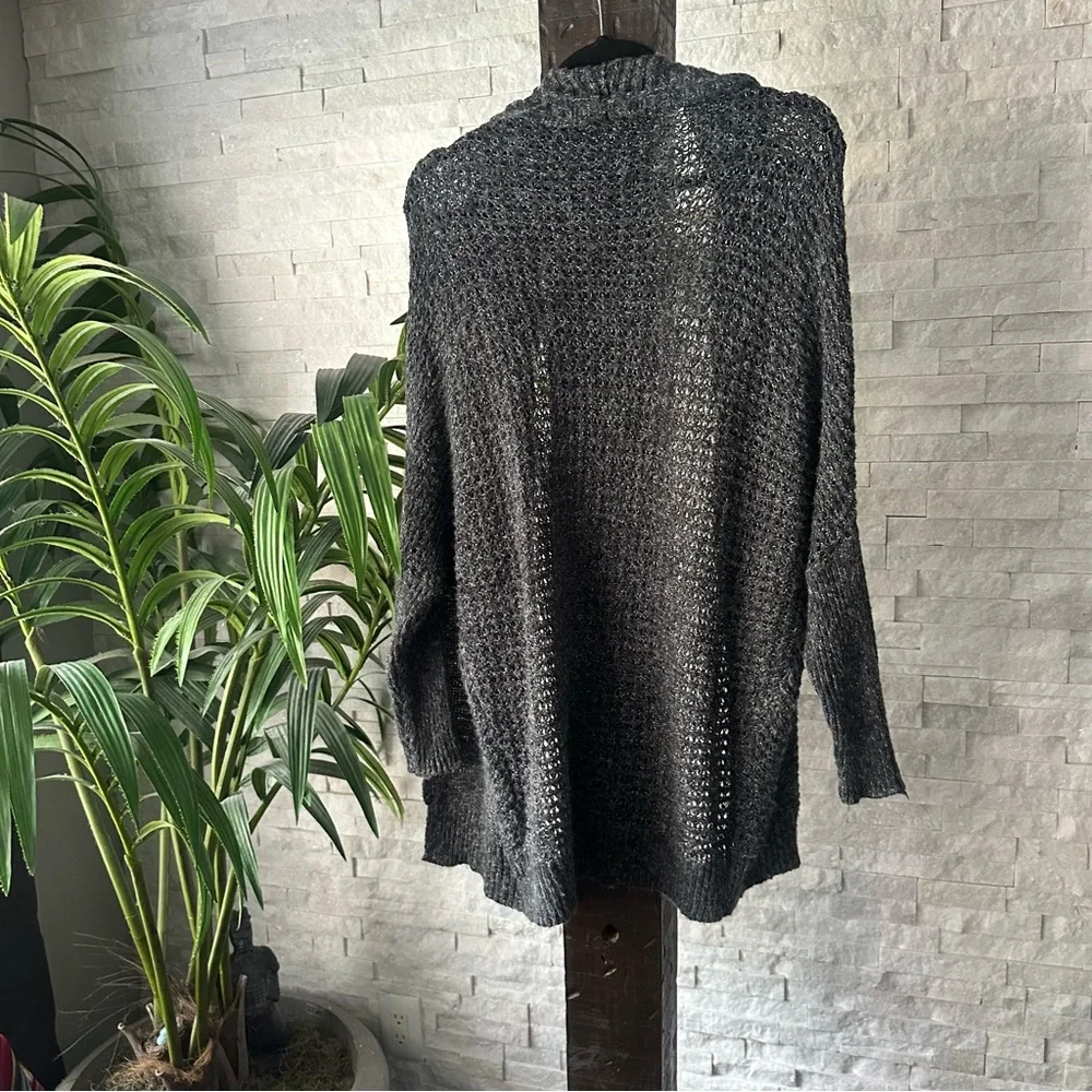 Hollister Charcoal Grey Knit Crochet Open Front Slouchy Sweater Size M/L